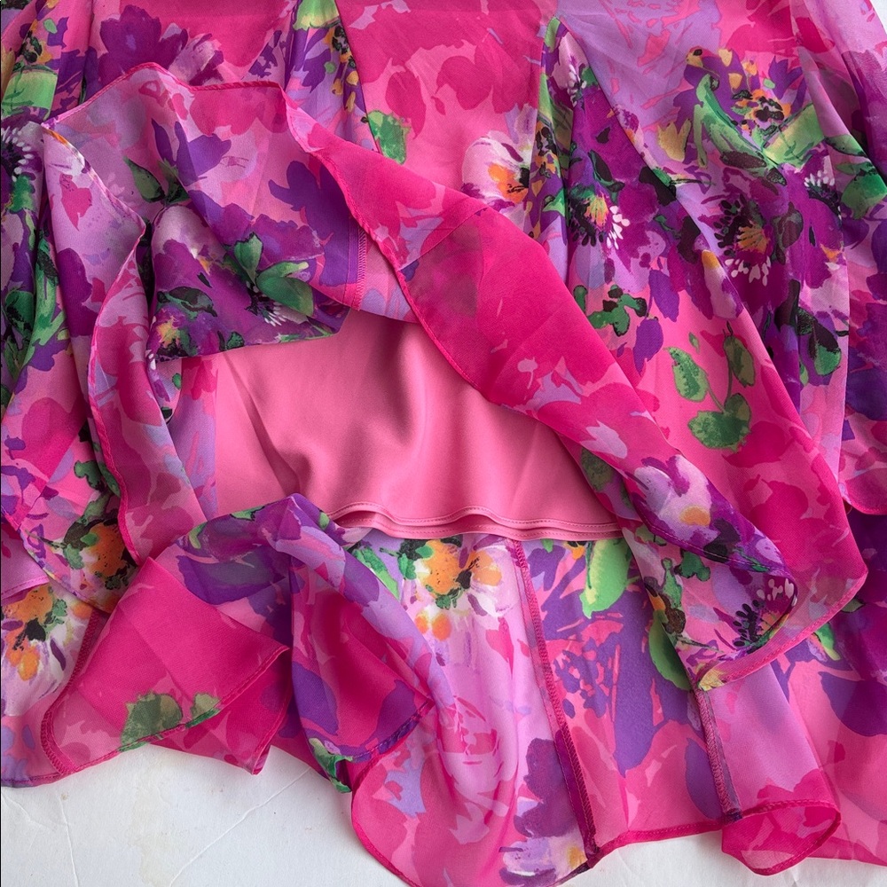 Vintage Y2K Hot Pink Floral Bias Asymmetrical Midi Skirt Cache Mermaid S Barbie - Picture 15 of 17